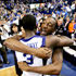 Ramon+Harris+and+Kevin+Galloway+hug+and+cheer+after+the+last+second+victory+over+Florida+on+Tuesday+night.+Photo+by+Brad+Luttrell