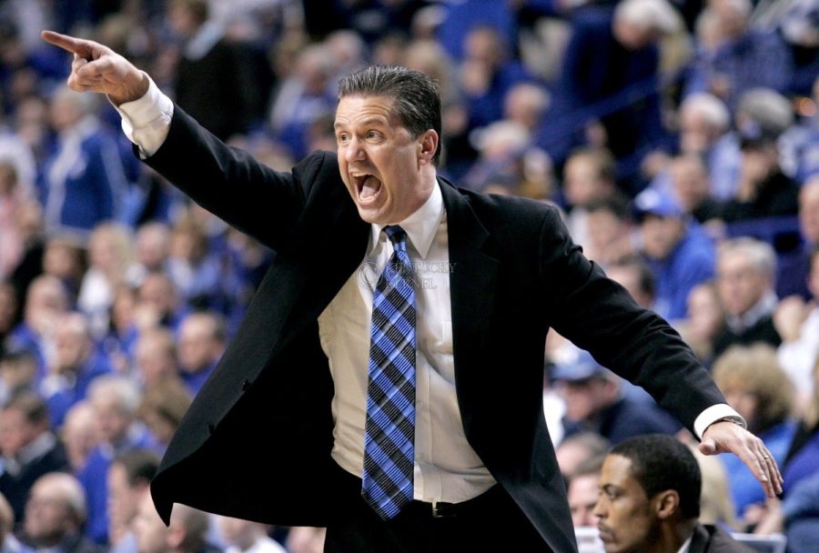Head+coach+John+Calipari+yells+at+his+players+during+the+first+half+of+the+game+against+Tennessee+at+Rupp+Arena+on+Saturday.+Photo+by+Zach+Brake