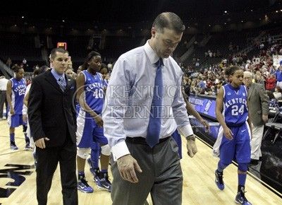UK head coach Matthew Mitchell leaves the floor of the Spring Center after UK lost to the third-seed Oklahoma Sooners on Tuesday, March 30, 2010 during the Kansas City Regional Final in Kansas City, Mo. The Sooners defeated the Cats, 88-68. Photo by Allie Garza