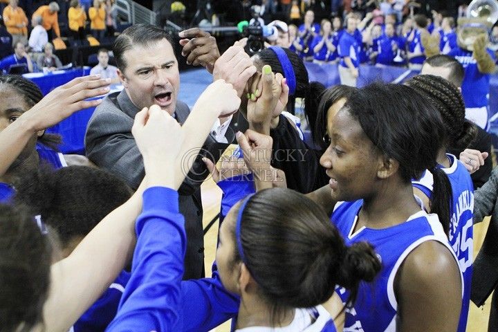 The+UK+womens+basketball+team+meets+after+their+70-62+loss+against+Tennessee+for+the+SEC+tournament+at+the+Gwinnett+Center+on+Sunday%2C+March+7%2C+2010.+Photo+by+Adam+Wolffbrandt