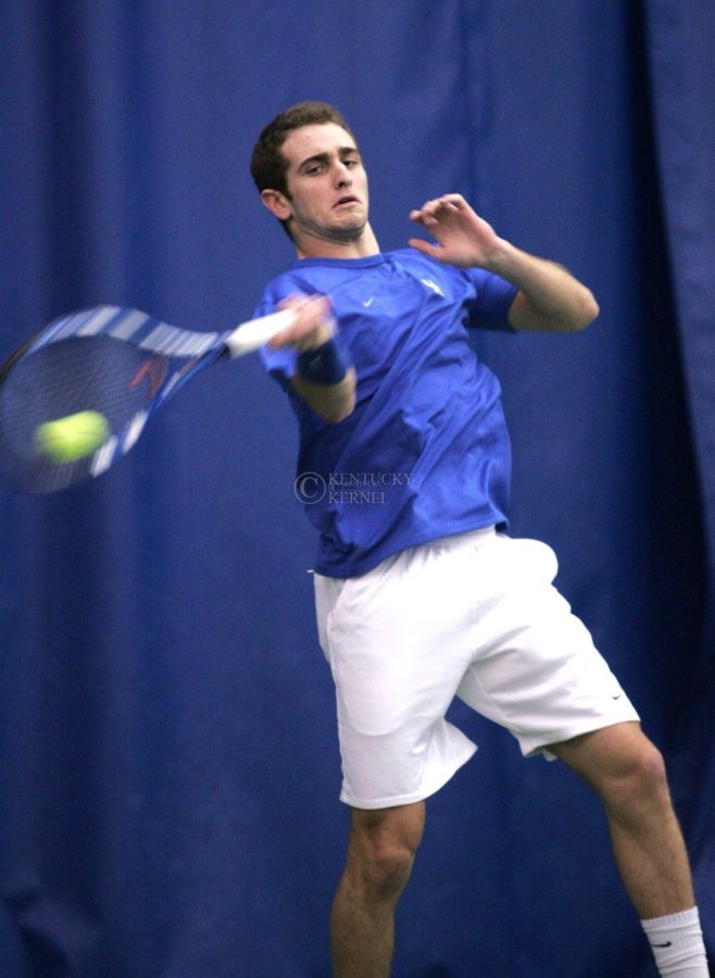 UKs+Alex+Musialek+plays+a+singles+match+against+Wake+Forest+at+Hilary+J.+Boone+Tennis+Complex+on+Sunday%2C+Jan.+31%2C+2010.+Photo+by+Scott+Hannigan
