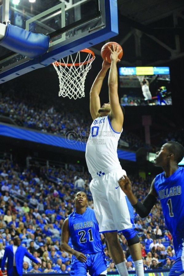 Junior+Eloy+Vargas+dunks+during+the+UK+mens+basketball+Dillard+exhibition+game.+Photo+by+Mike+Weaver