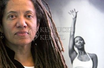 Brad Luttrell/Kentucky Kernel.Nikki Finney keeps a poster in her office of Judith Jamison, a dancer with the Alvin Ailey Dance Company, that was given to her when she left California to come to Kentucky for a job at UK 12 years ago.
