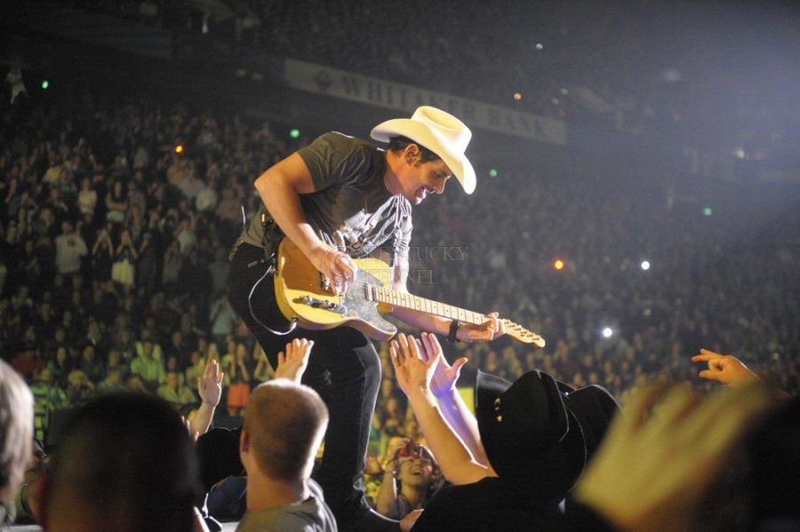 Brad Paisley performs during the Brad Paisley Virtual Reality Tour at Rupp Arena in Lexington, Ky., on 3/3/12. Photo by Mike Weaver