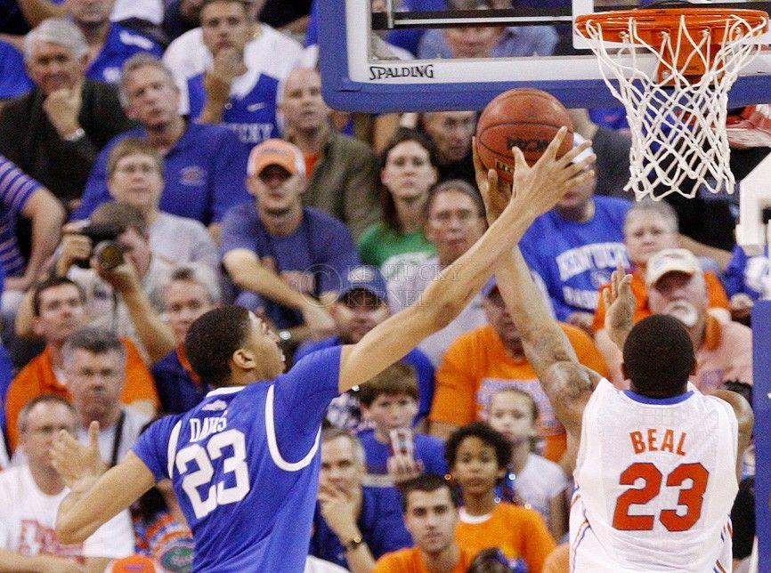 UK forward Anthony Davis attempts to block Florida's Bradley Beal's shot during the second half of the University of Kentucky's men basketball game against University of Florida on 3/4/12 at the O'Connell Center in Gainesville, Fl. Photo by Quianna Lige