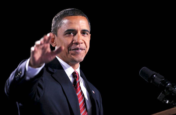 President-elect Barack Obama waves to supporters after Obama gave his acceptance speech after it was announced he has won the presidential election at his Election Night Rally in Grant Park, Chicago, Illinois, November 4, 2008. (Olivier Douliery/Abaca Press/MCT)