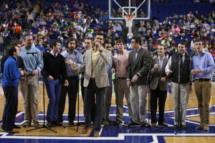 Members of the AcoUstiKats sing to the crowd at Rupp Arena during the Harlem Globetrotters game at Rupp Arena in Lexington, Ky., on Sunday, January, 19, 2014. Photo by Jonathan Krueger