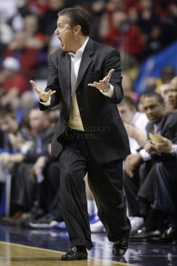 Kentucky head coach John Calipari during the first half of the University of Kentucky men's basketball game vs. Vanderbilt University during the SEC Tournament at Bridgestone Arena in Nashville, Tenn., on Friday, March 15, 2013. UK lost 64-48. Photo by Tessa Lighty