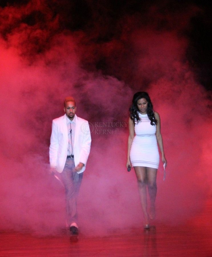 Germanie Dickerson and Kela Lester walk out on to stage to begin the Apollo 2014 at the Singletary Center in Lexington, Ky., on Saturday February 8, 2014. Photo by Joel Repoley