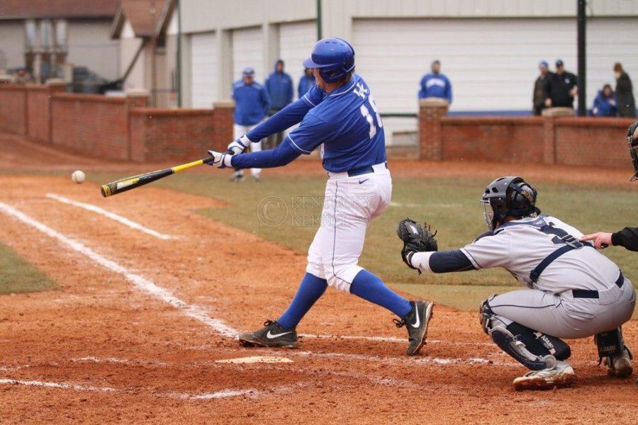 Wildcat+A.J.+Reed+reaches+out+and+rips+a+base+hit.+He+would+finish+the+day+3+for+4+with+3+RBIs%2C+a+walk+and+a+home+run.+in+Lexington%2C+Ky.%2C+on+Saturday%2C+March%2C+2%2C+2013.+Photo+by+James+Holt