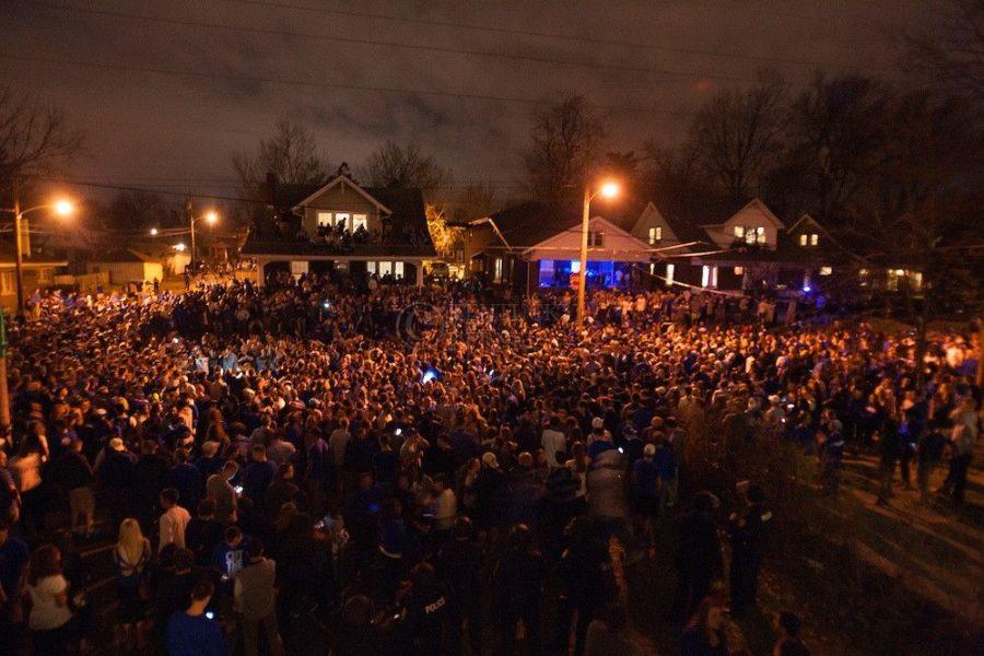 Fans on State St. celebrate UKs win over UofL in Lexington, Ky.,on Saturday, March 29, 2014. Photo by Michael Reaves