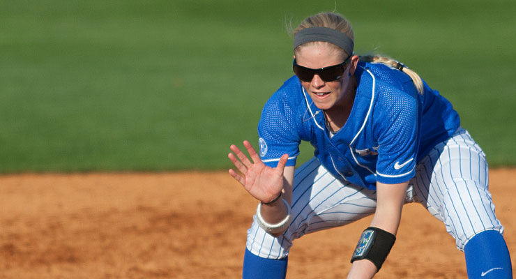 Shortstop Christian Stokes fields a ground ball during the game between the University of Kentucky softball team vs. University of Arkansas at John Cropp Stadium in Lexington, Ky.,on Saturday, April 19, 2014. Photo by Michael Reaves