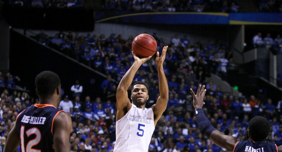 Kentucky+guard+Andrew+Harrison+takes+a+jump+shot+during+the+first+half+of+the+Semifinal+game+of+the+SEC+tournament+against+Auburn+in+Nashville+%2C+Tenn.%2C+on+Saturday%2C+March+14%2C+2015.+Photo+by+Jonathan+Krueger