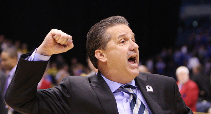 Kentucky+head+coach+John+Calipari+celebrates+after+defeating+Michigan+75-72+and+becoming+the+NCAA+Midwest+Regional+Champions+at+the+Elite+8+vs.+Michigan+at+the+Lucas+Oil+Stadium+in+Indianapolis%2C+Ind.%2C+on+Sunday%2C+March+30%2C+2014.+Photo+by+Emily+Wuetcher