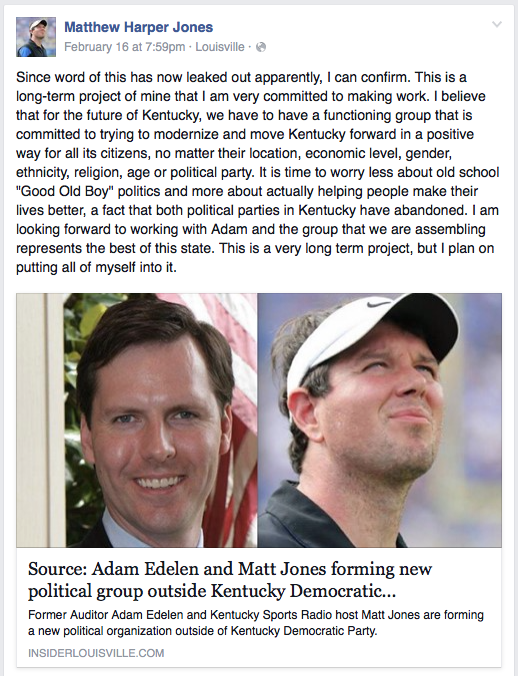 Matt Jones Facebook post from February 16th.