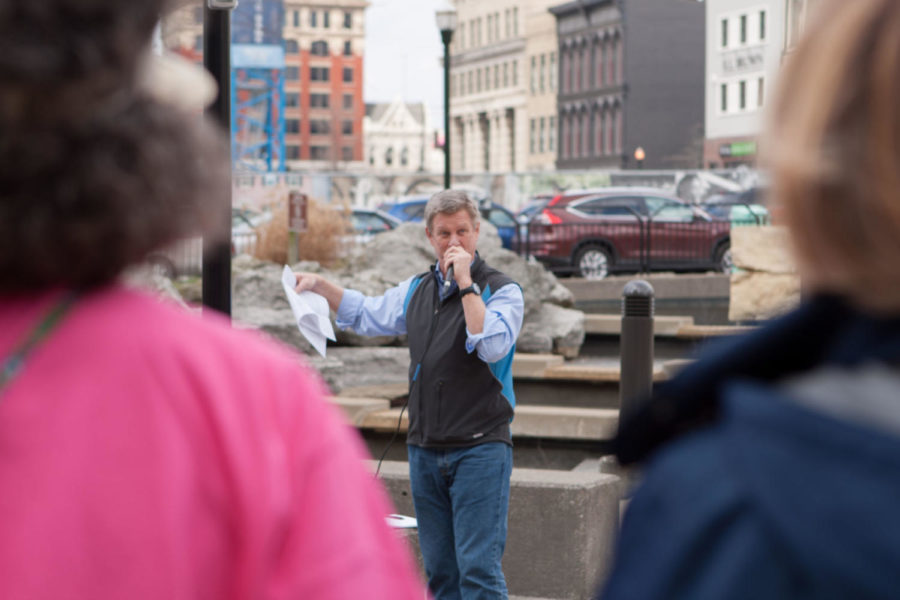 Rick Fromm delivered his speech to a group of nearly 40 fellow protestors downtown. Photo by Cameron Sadler | Staff 