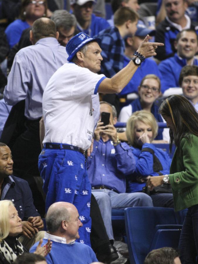 The dancing man at Rupp Arena, Darren Moscoe, made headlines when he dropped a woman while trying to walk down the stairs. Most people on Twitter were supportive, saying it was an accident, yet many also said the slip could end Moscoes dancing career. Photo by Jonathan Krueger | Staff