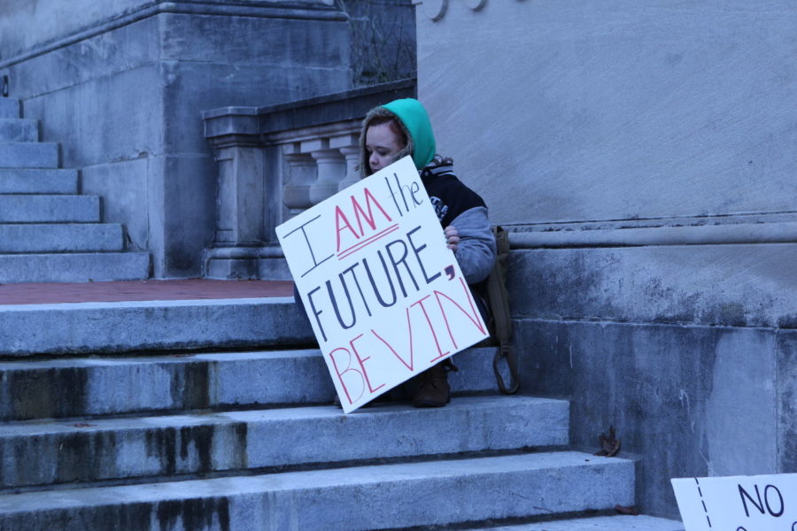 Students, many from Murray State University, gathered at the Capitol in Frankfort to protest Gov. Matt Bevins proposed budget cuts to higher education.