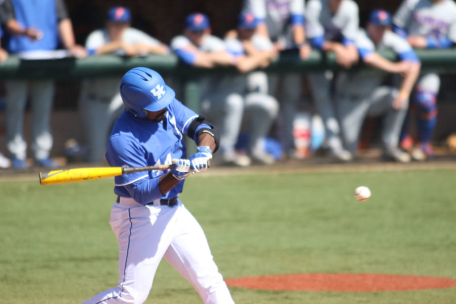 Senior, Dorian Hairston rounds second during the game against the Florida Gators at Cliff Hagan Stadium in Lexington, Ky. on Saturday,March 26, 2016. Photo by Josh Mott | Staff.