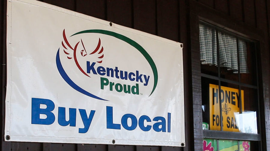 Bi-Water Farm and Greenhouse displays the KY Proud logo on the wall of their general store. Photo by Kelly Brightmore