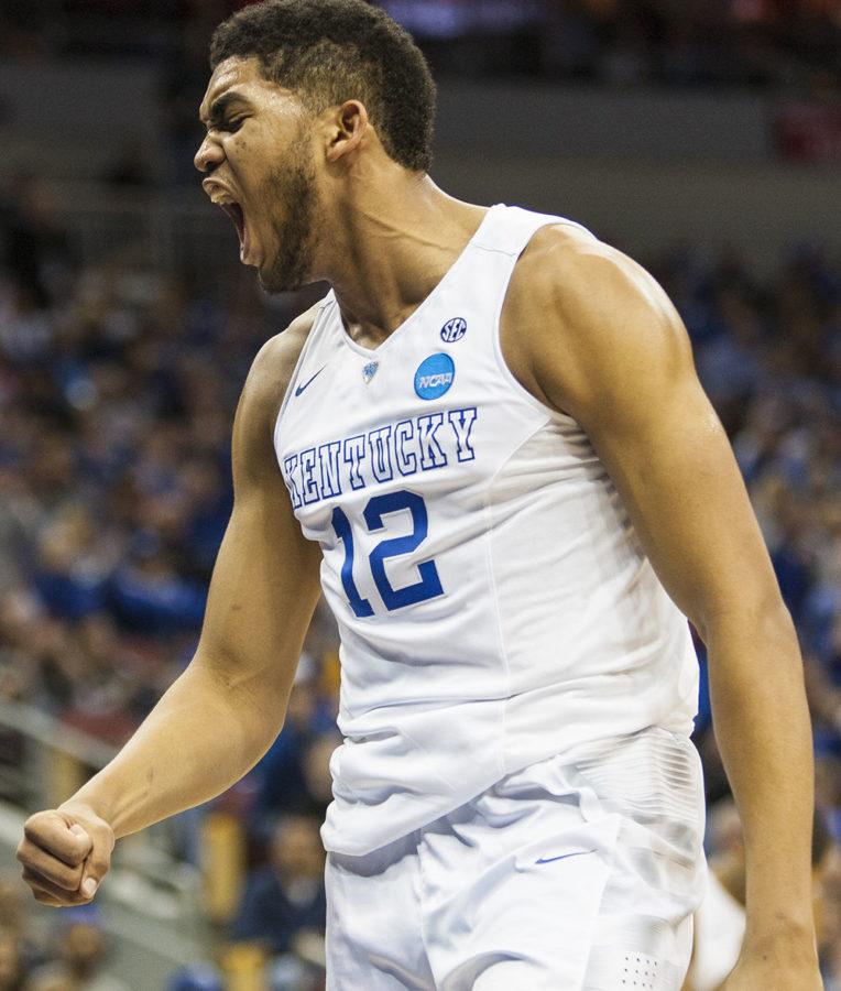 Center+Karl-Anthony+Towns+of+the+Kentucky+Wildcats+roars+after+a+and-one+play+during+the+first+half+of+the+game+against+the+Hampton+Pirates+at+KFC+Yum%21+Center+on+Thursday%2C+March+19%2C+2015+in+Louisville+%2C+Ky.+Kentucky+leads+Hampton+41-22+at+halftime.+Photo+by+Michael+Reaves