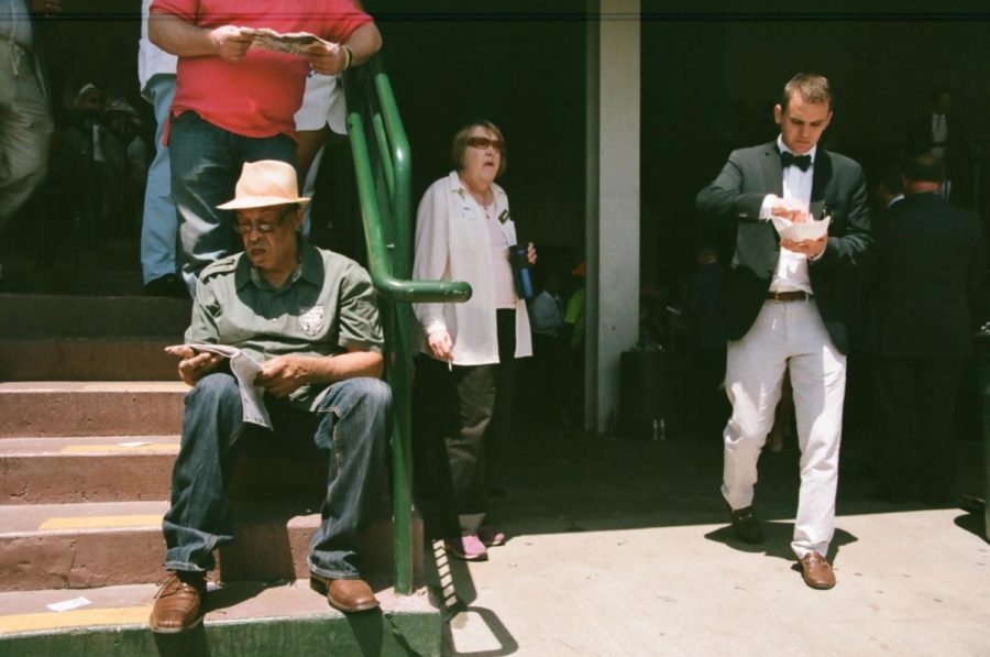 A gentleman checks his odds in the Oaks Day program before a race begins. Photo by Cameron Sadler | Staff