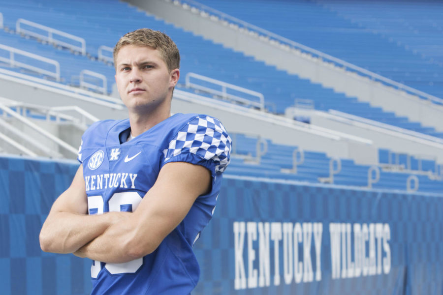 Kicker Austin McGinnis poses during the University of Kentucky Football media day on Friday, August 5, 2016 in Lexington, Ky. Photo by Hunter Mitchell | Staff