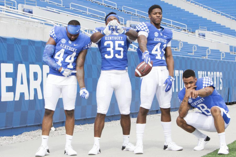 Members of the 2016-2017 UK Football Team goof around together on Friday, August 5, 2016 in Lexington, Ky. Photo by Hunter Mitchell | Staff