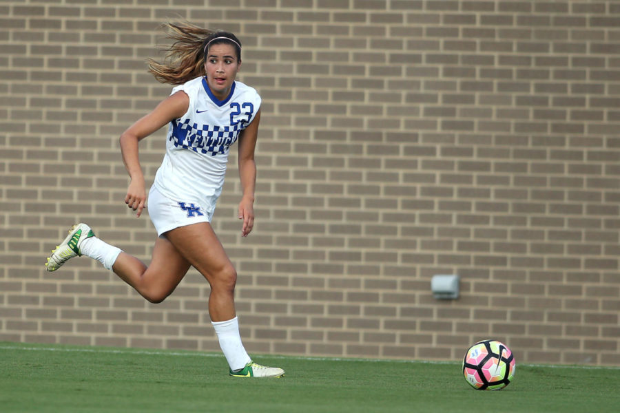 Tanya Samarzich. The University of Kentucky womens soccer team hosted Pitt in a exhibition match following the UK soccer Fan Day on Saturday, August 13, 2016, at The Bell. Photo by Chet White | UK Athletics