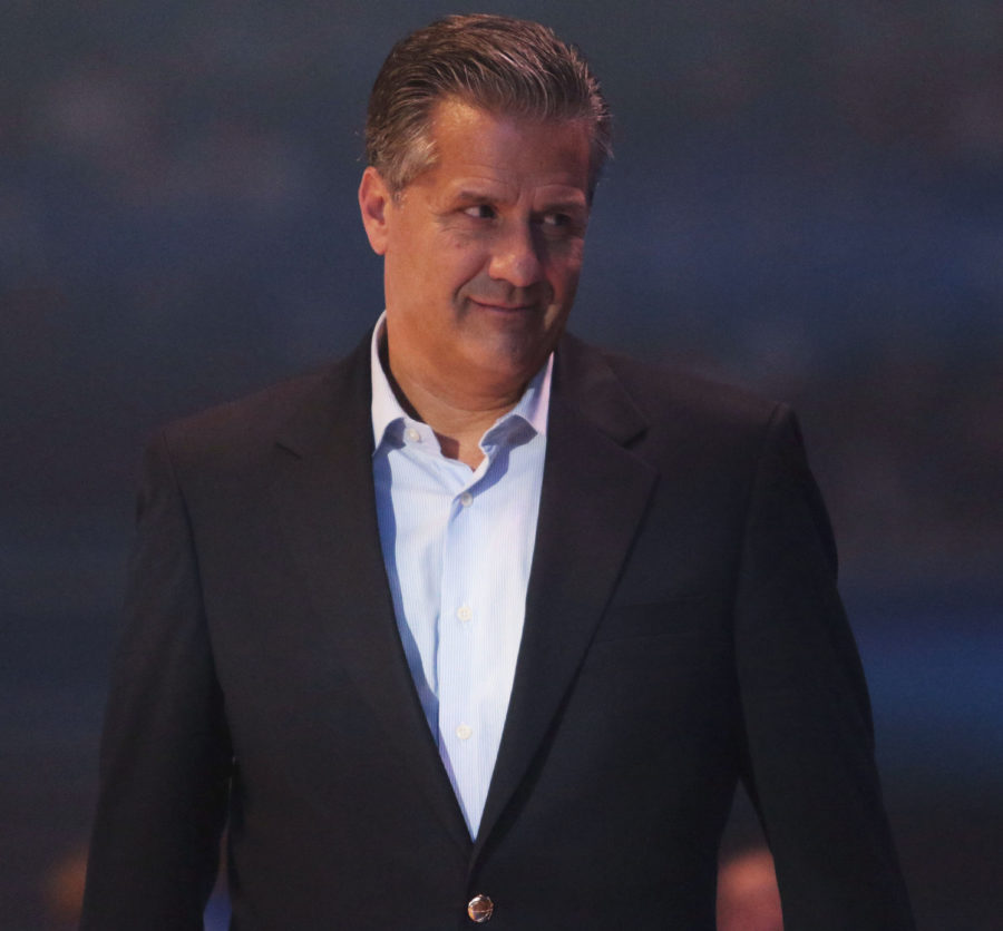John Calipari looks towards the bench during Big Blue Madness on Friday, October 14, 2016 in Lexington, Ky.