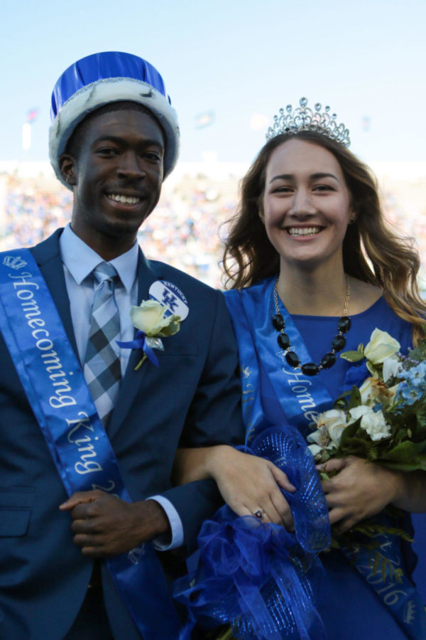 Patrick Smith and Willow Kreutzer were crowned homecoming king and queen at halftime during UKs game against Vanderbilt at Commonwealth Stadium on Saturday, October 8, 2016, in Lexington, Ky. Photo by Joshua Qualls | Staff