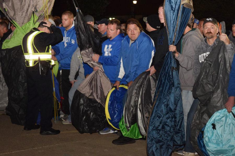 Fans set up tents during the Big Blue Madness Campout on Wednesday, September 28, 2016 in Lexington, Ky. Photo by Hunter Mitchell | Staff