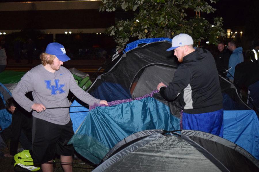 Fans set up tents during the Big Blue Madness Campout on Wednesday, September 28, 2016 in Lexington, Ky. Photo by Hunter Mitchell | Staff