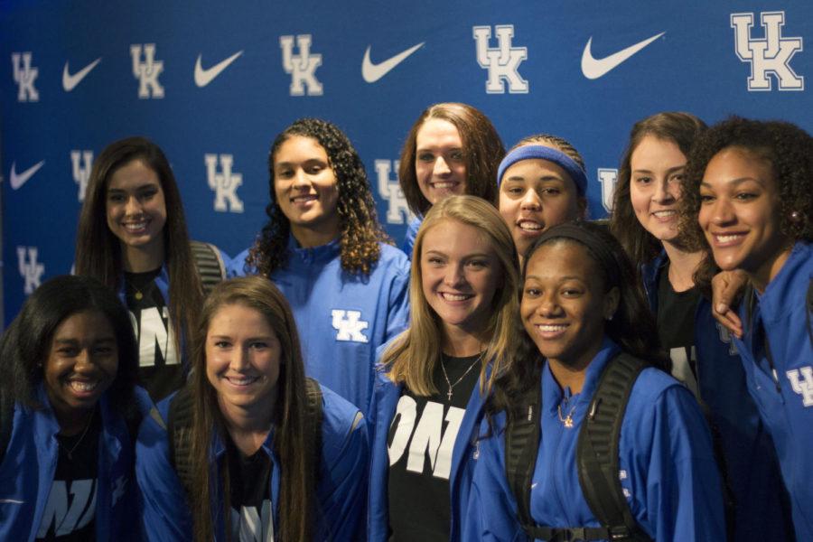 The+womens+basketball+team+on+the+blue+carpet+prior+Big+Blue+Madness+on+Friday%2C+October+14%2C+2016+in+Lexington%2C+Ky.