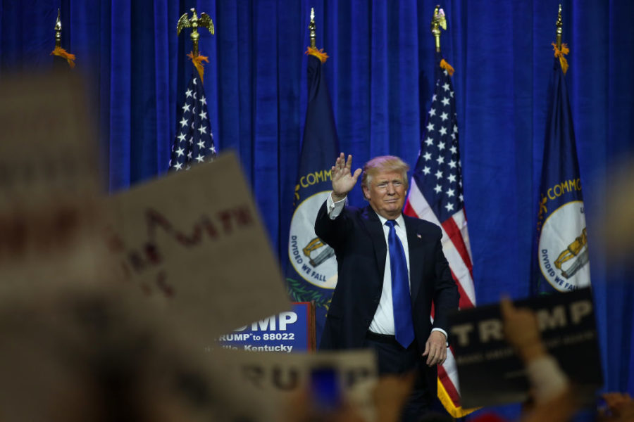 Republican+presidential+candidate+Donald+Trump+waves+goodbye+to+the+crowd+during+a+rally+at+the+Kentucky+International+Convention+Center+in+Louisville%2C+Ky.+on+Tuesday%2C+March+1%2C+2016.+Photo+by+Michael+Reaves+%7C+Staff.