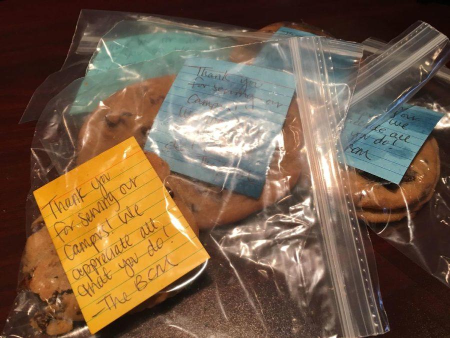 Cookies with an appreciation note given out to UK Dining employees on Thursday. 