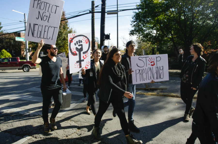 Students march on campus in protest of the handling of recent sexual misconduct cases at UK.