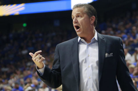 Head coach John Calipari yells at his team during the game against Clarion on Sunday, October 30, 2016 in Lexington, Ky. Photo by Hunter Mitchell | Staff