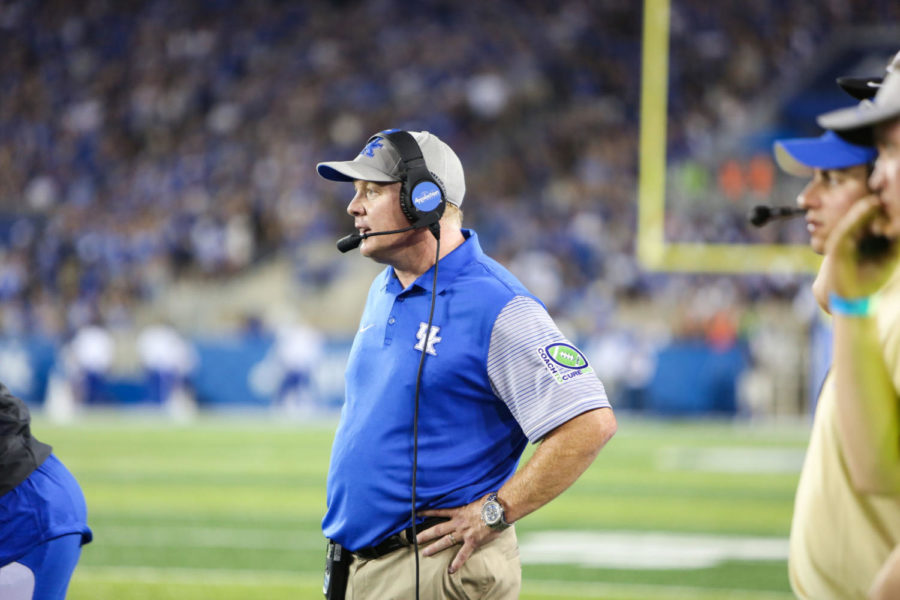 Stoops looking onto the field at Commonwealth Stadium on Saturday, September 24, 2016 in Lexington, Ky. Kentucky defeated South Carolina 17-10. Photo by Lydia Emeric | Staff 