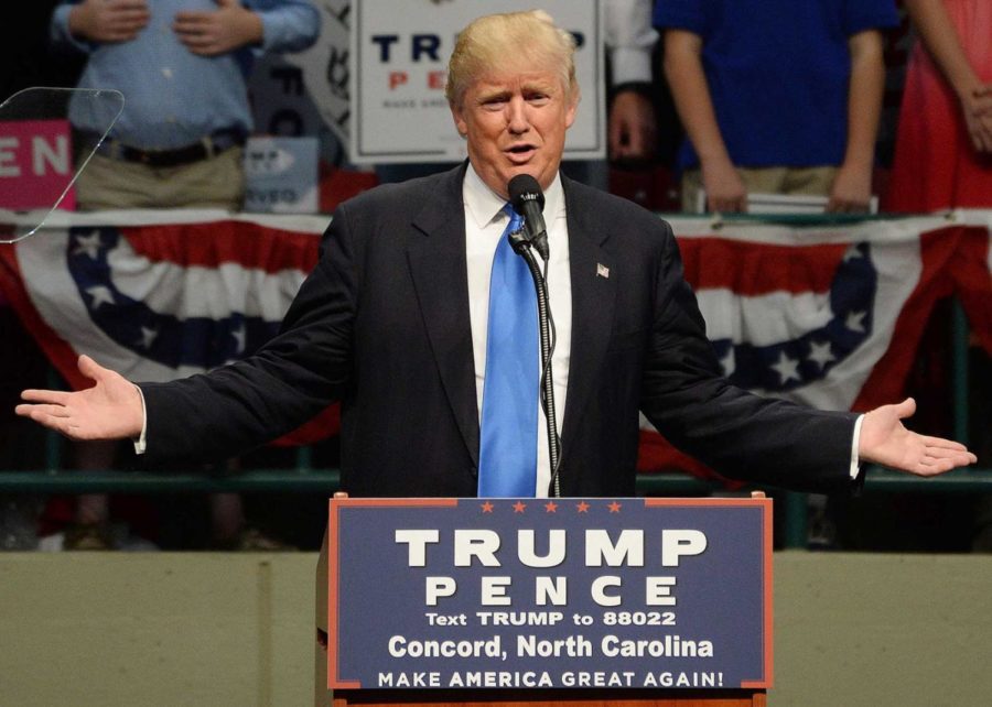 Republican presidential candidate Donald Trump speaks during a campaign rally at the Cabarrus Arena and Events Center in Concord, N.C., on Thursday, Nov. 3, 2016. (Diedra Laird/Charlotte Observer/TNS)