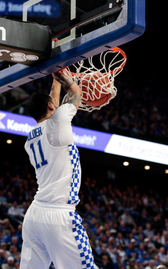 Senior guard Mychal Mulder dunks the ball during the game against Valpo at Rupp Arena on Wednesday, December 7, 2016 in Lexington, Ky. Kentucky won 87-63. Photo by Lydia Emeric | Staff 