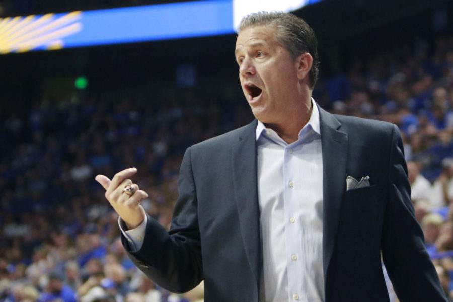 Head+coach+John+Calipari+yells+at+his+team+during+the+game+against+Clarion+on+Sunday%2C+October+30%2C+2016+in+Lexington%2C+Ky.+Photo+by+Hunter+Mitchell+%7C+Staff