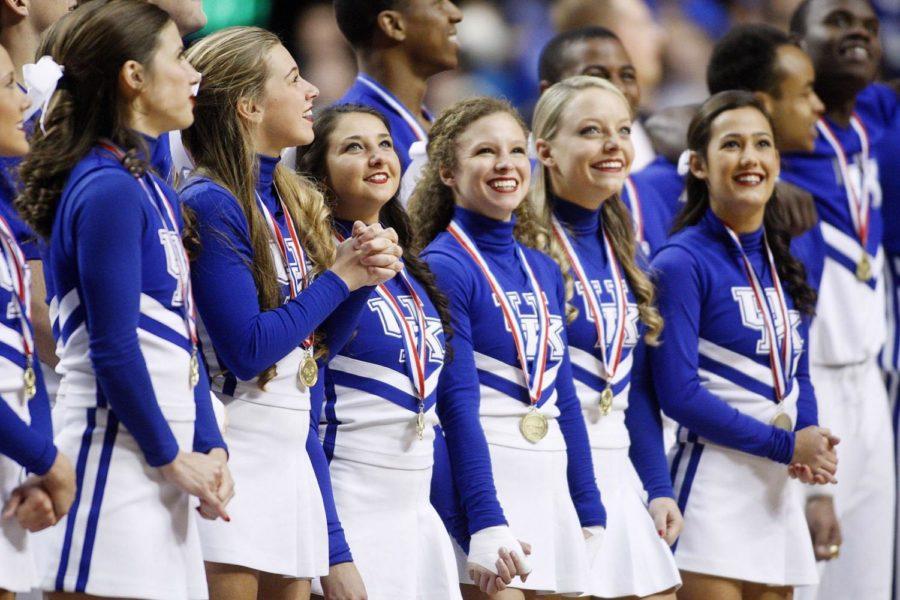 UK recognizes the UK cheerleading team for placing first in national competition before the game against Vanderbilt at Rupp Arena in Lexington, Ky. on Saturday, January 23, 2016. Photo by Josh Mott | Staff.