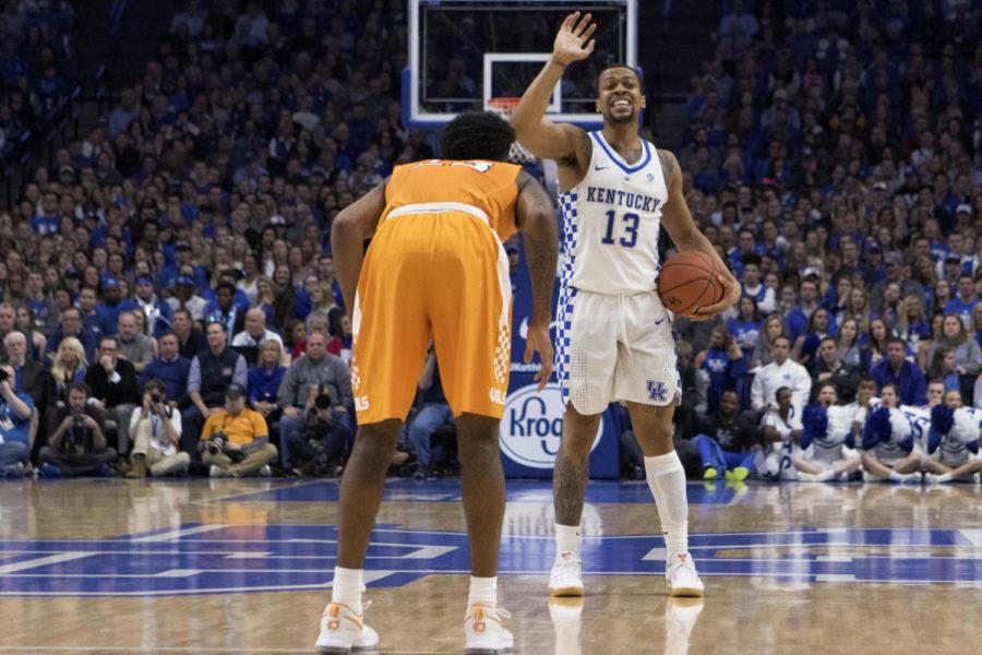 Sophomore+guard+Isaiah+Briscoe+yells+out+a+play+during+the+game+against+the+Tennessee+Volunteers+on+Tuesday%2C+February+14%2C+2017+in+Lexington%2C+Ky.+Kentucky+defeated+Tennessee+83-58.