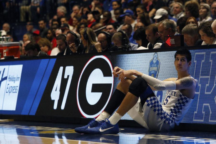 Senior forward Derek Willis waits to check in the game during the quarterfinal game of the SEC Tournament against the Georgia Bulldogs on Friday, March 10, 2017 in Nashville, Ky. Kentucky won the game 71-60.