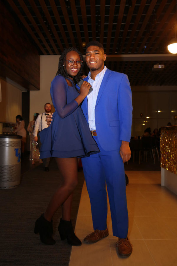 Public health senior Aisha Nwandu (left) and Russian and biology senior Clarence Adams (right) pose for a picture at the University of Kentucky’s second annual Underground Formal in Commonwealth Stadium’s Woodford Reserve Club in Lexington, Ky., on Friday, March 3, 2017. The event, hosted by Underground Perspective, the Student Activities Board and other on-campus student services, celebrates diversity with an inclusive atmosphere and music from different cultures. Photo by Joshua Qualls | Staff