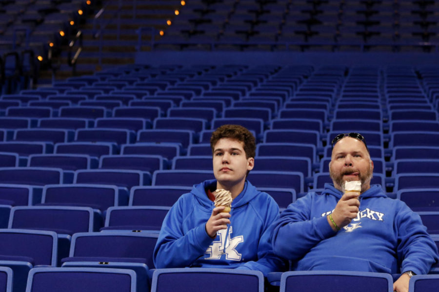 Lexington natives Daniel Clements (right) and Alex Watten (left) eat ice cream prior to the game against the Vanderbilt Commodores on Tuesday, February 28, 2017 in Lexington, Ky. Kentucky won the game 73-67.