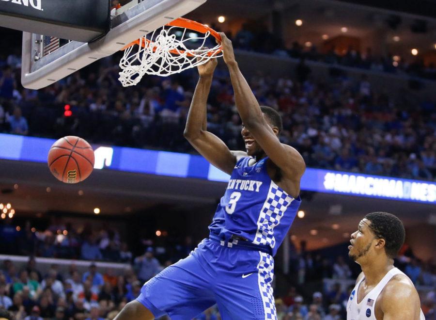 Kentucky+Wildcats+forward+Bam+Adebayo+slams+home+a+dunk+against+the+North+Carolina+Tar+Heels+during+the+2017+NCAA+Mens+Basketball+Tournament+South+Regional+Elite+8+at+FedExForum+in+Memphis%2C+TN+on+Friday+March+24%2C+2017.+Photo+by+Michael+Reaves+%7C+Staff
