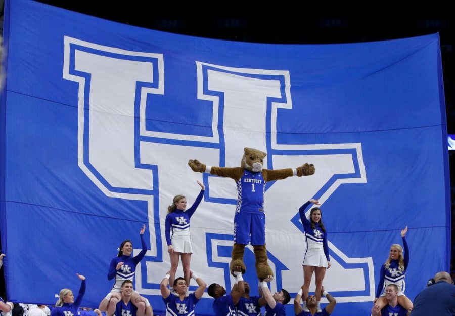 The University of Kentucky cheerleaders during a game against the Florida Gators on Saturday, February 25, 2017 in Lexington, Ky. Kentucky won the game 76-66. Photo by Carter Gossett | Staff