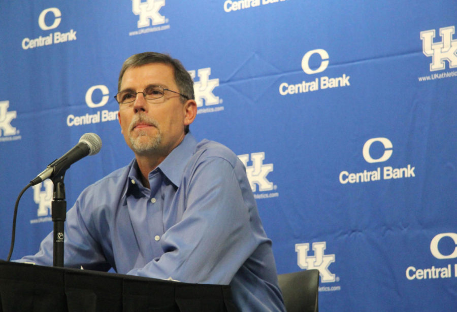 Eddie Gran is introduced as UK Footballs new offensive coordinator at Commonwealth Stadium on Monday, January 4, 2016 in Lexington, Ky. Photo by Joel Repoley | Staff 